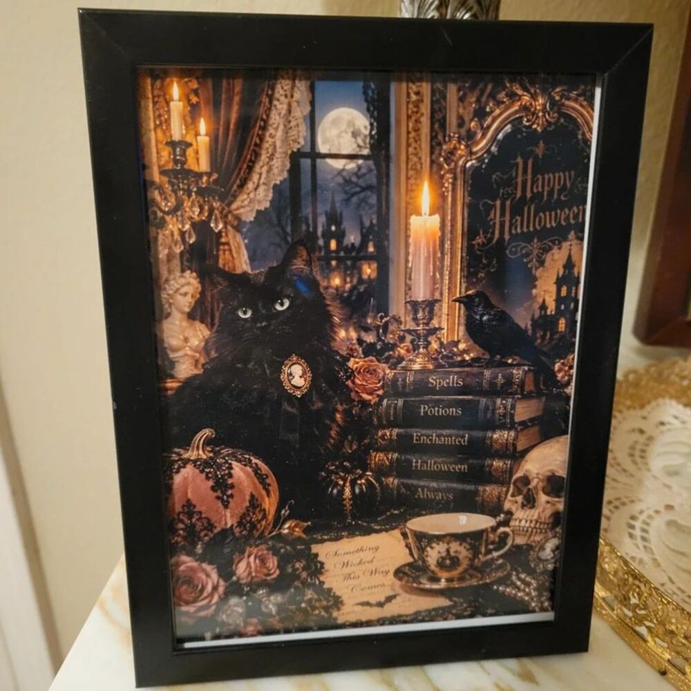 Halloween 5x7 black frame with Black cat